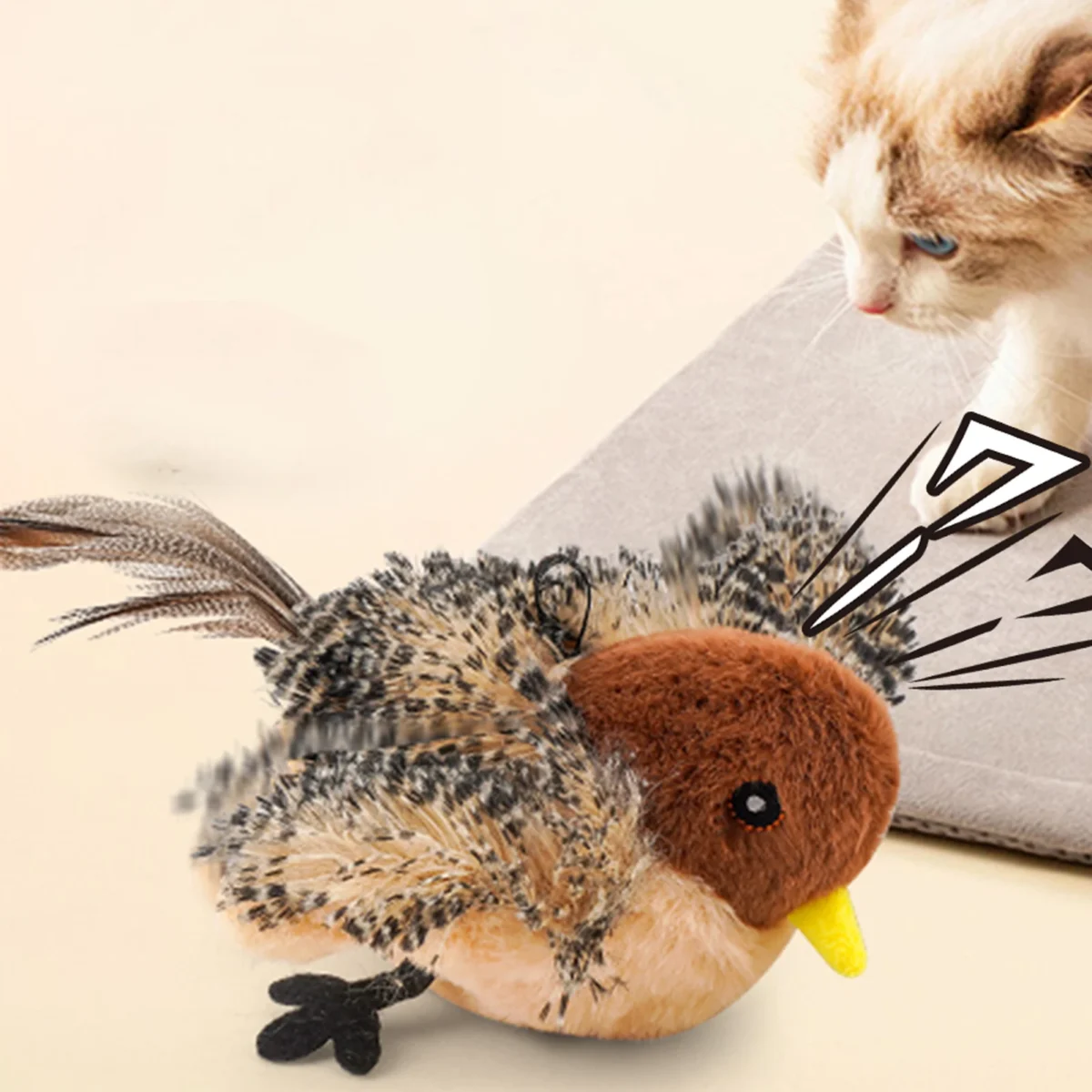 Remote Control Chirping Bird Toy – Interactive Plush Feather Cat Toy for Kittens - Image 2