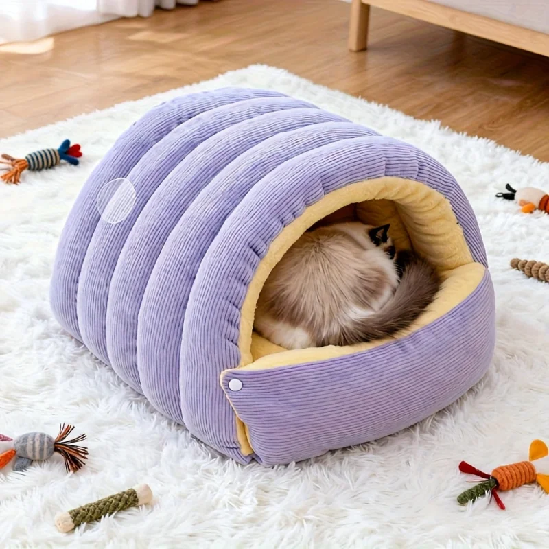 kf-S11583780d15e49aeb9fe5f0cfef5ef62e Winter Warm Cat Cave Bed – Thick Plush Sleeping Nest for Cats & Kittens - Image 1