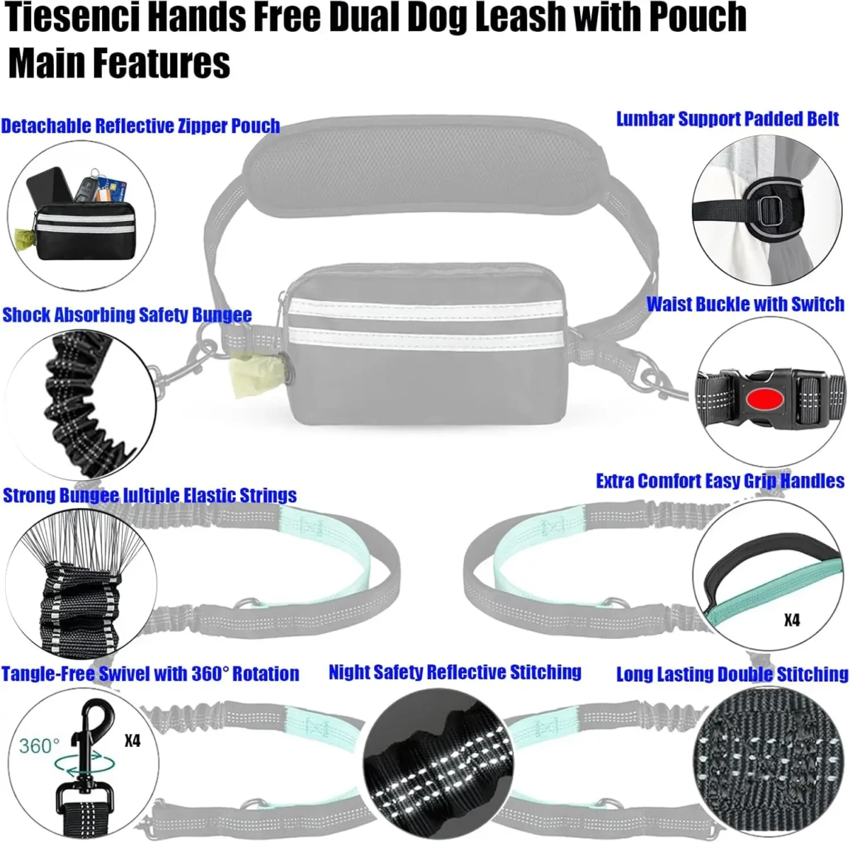 Hands-Free Dual Dog Leash – Crossbody & Waist Leash for Medium & Large Dogs - Image 3