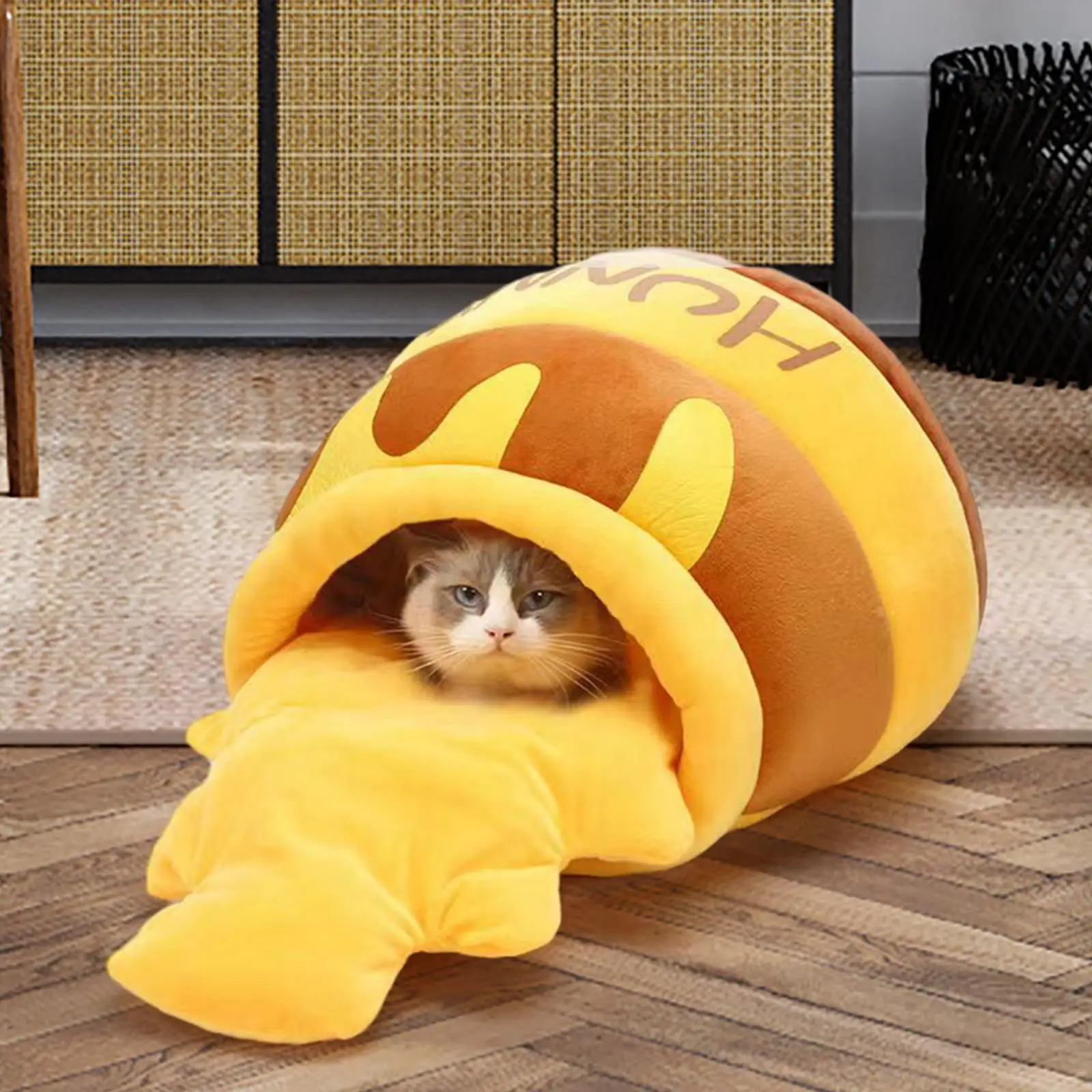 kf-S2601c38fbfdc4c41b895c142f61794b8s Warm Cat Bed – Soft Kennel Nest with Removable Cushion & Nonslip Bottom - Image 1