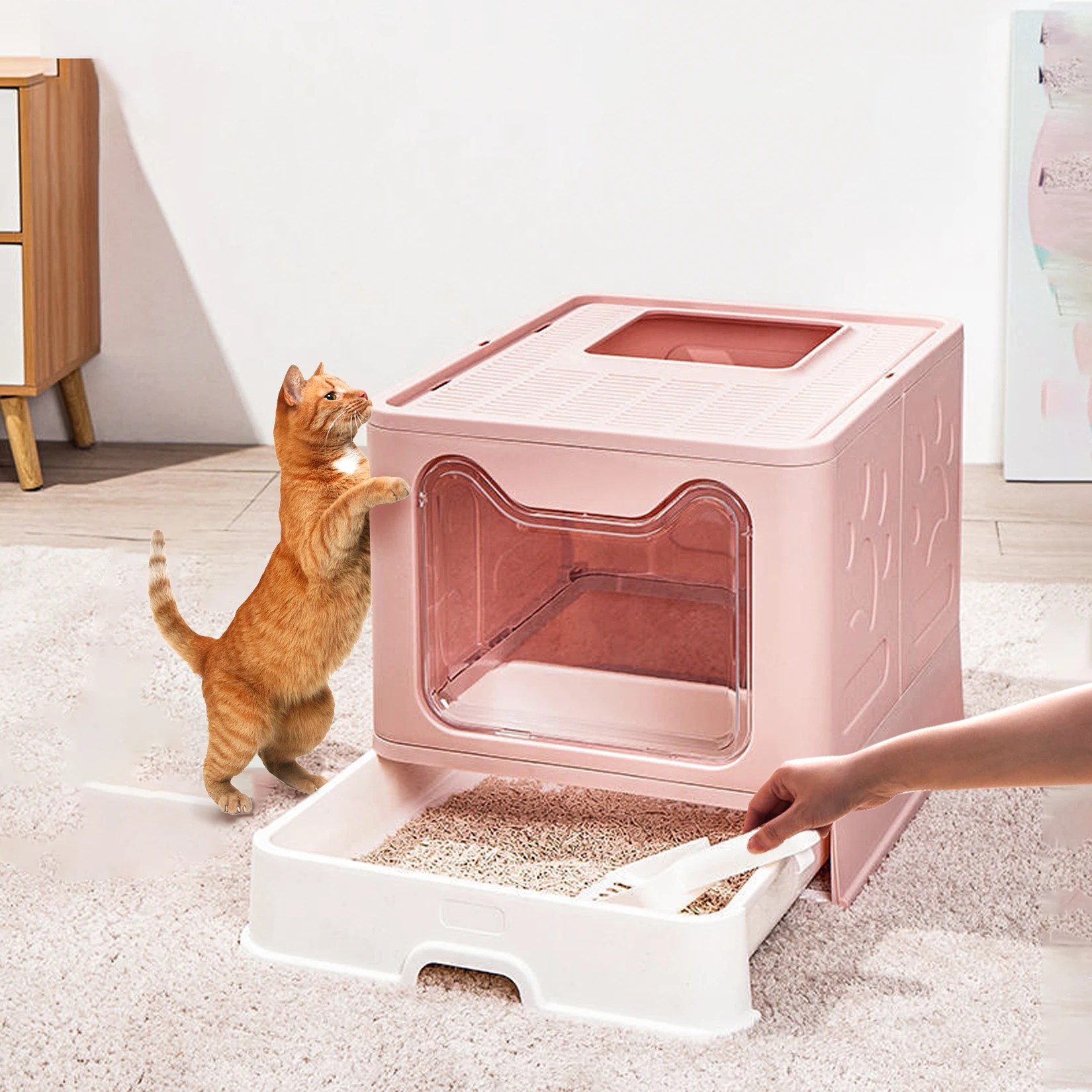 kf-S3058045a289e463dac06ec51831d5df87 Large Enclosed Cat Litter Box – Odor-Control Design with Scoop & Tray - Image 1