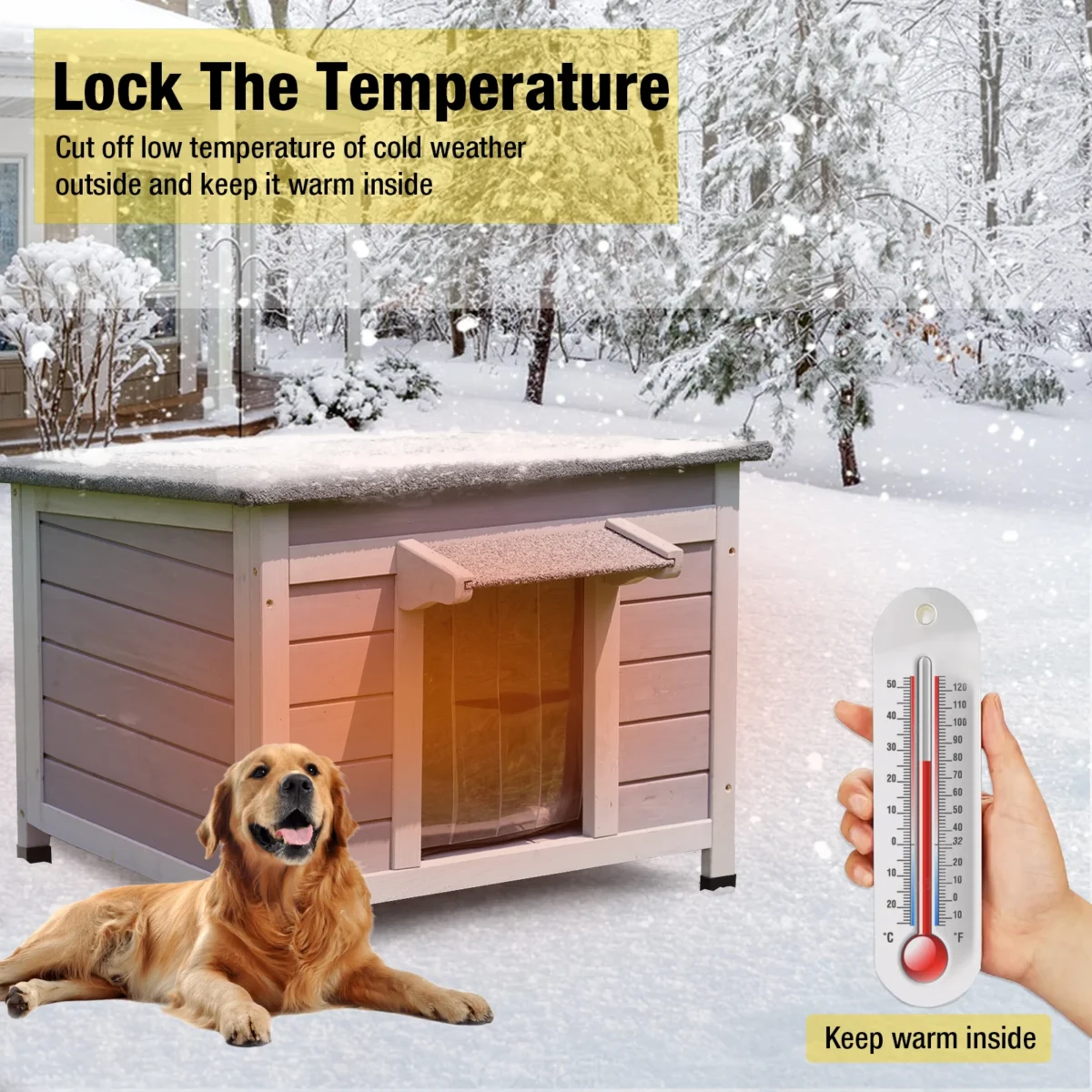Insulated Wooden Dog House – Outdoor Waterproof Shelter with Soft Liner - Image 2