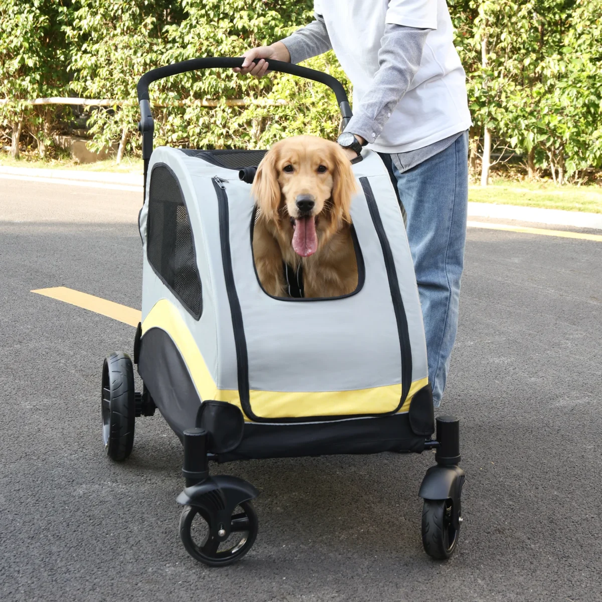 Portable 4-Wheel Pet Stroller for Large Dogs – Foldable Outdoor Travel Carrier - Image 4
