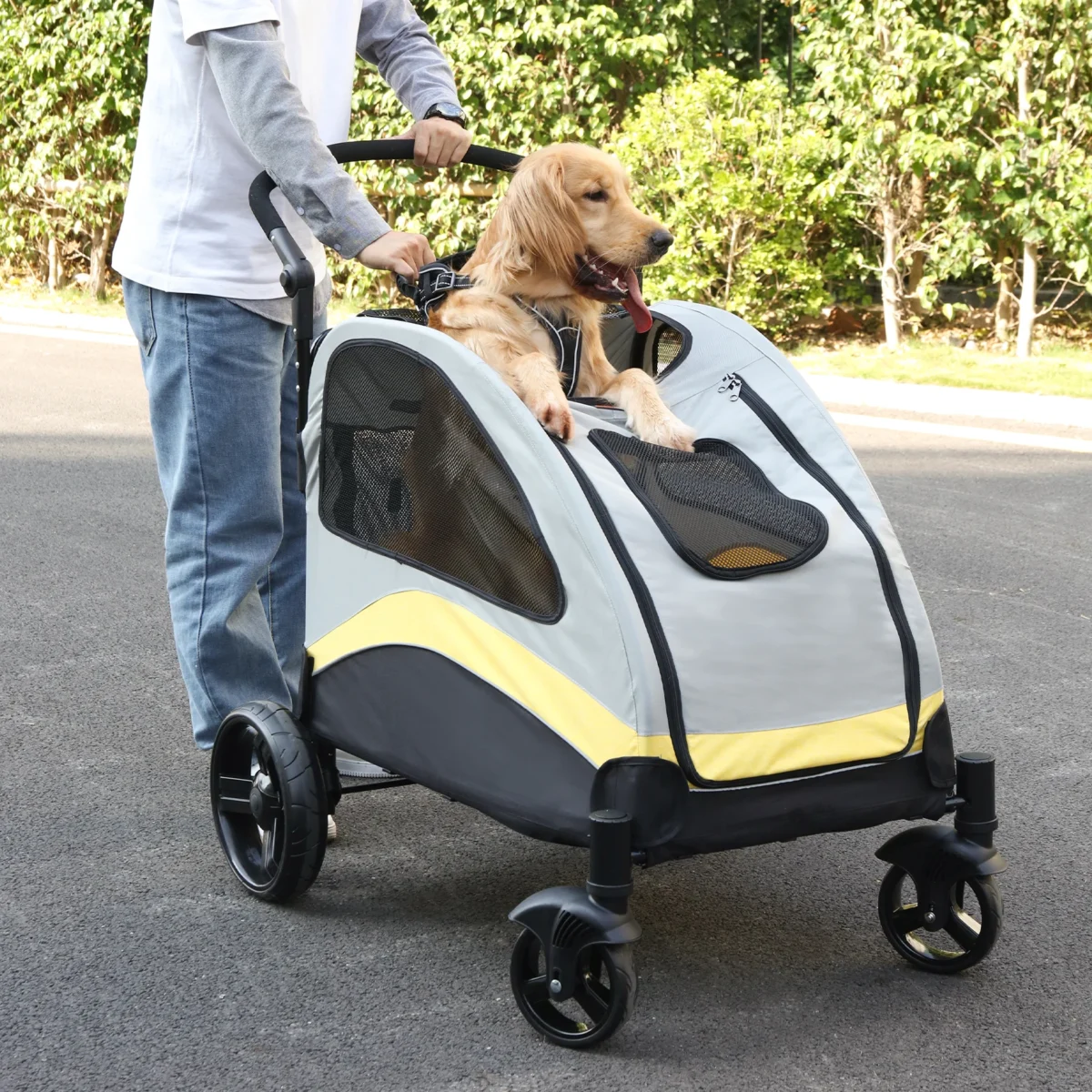 Portable 4-Wheel Pet Stroller for Large Dogs – Foldable Outdoor Travel Carrier - Image 3