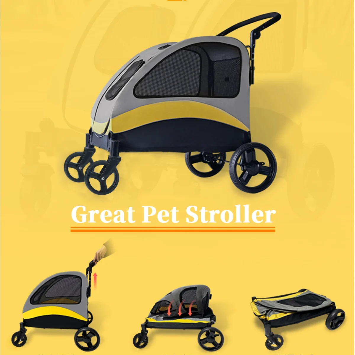 Portable 4-Wheel Pet Stroller for Large Dogs – Foldable Outdoor Travel Carrier - Image 5