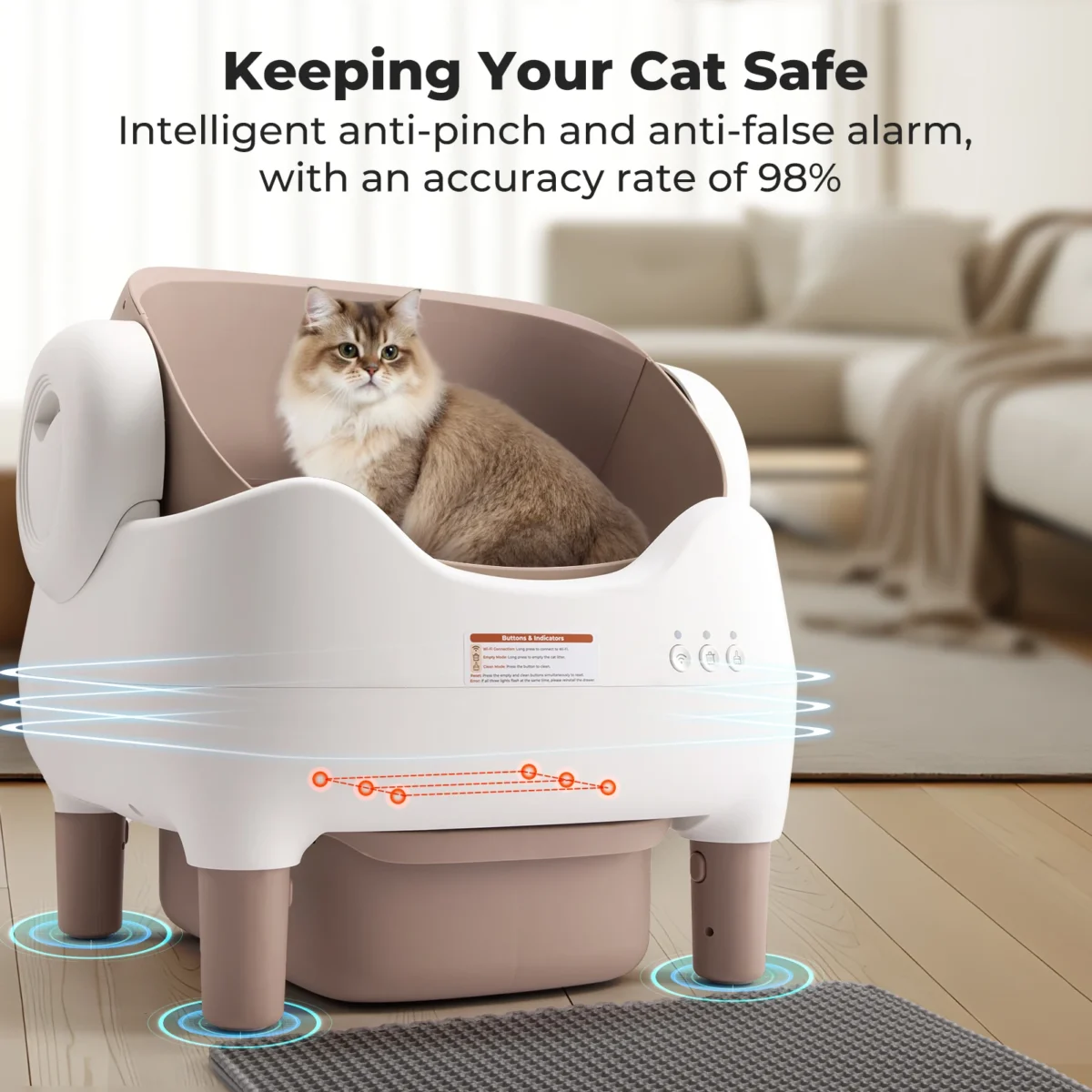 Smart Open-Top Cat Litter Box – App Controlled, Odor-Free Waste Bin - Image 3