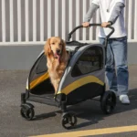 Portable 4-Wheel Pet Stroller for Large Dogs – Foldable Outdoor Travel Carrier