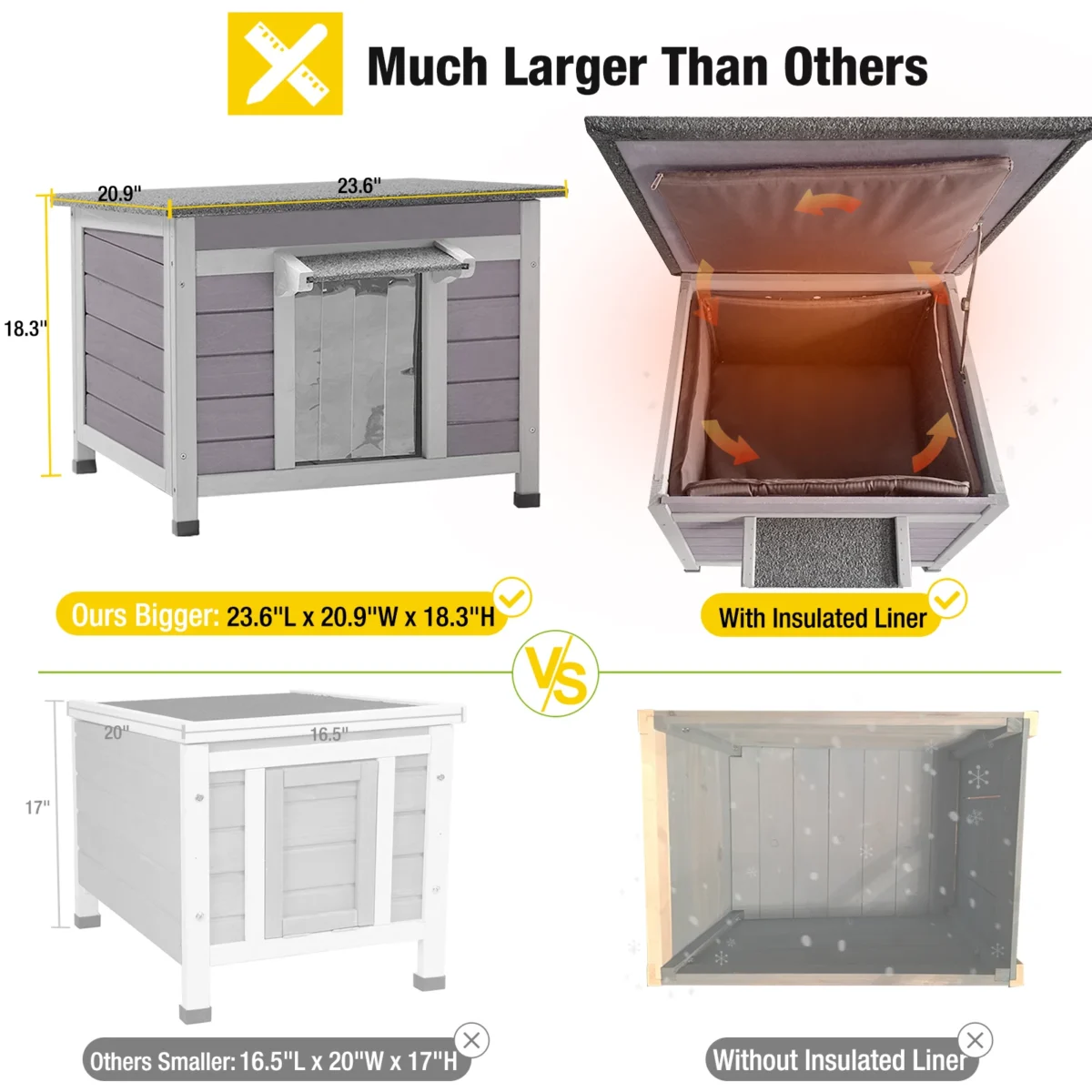 Insulated Wooden Dog House – Outdoor Waterproof Shelter with Soft Liner - Image 6