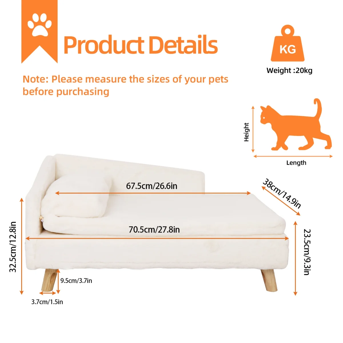 Bingopaw Elevated Pet Bed – Nordic Wood Frame Sofa with Waterproof Pad for Small Dogs & Kittens - Image 5